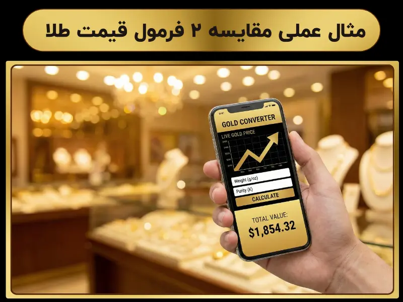 مثال عملی مقایسه ۲ فرمول قیمت طلا (تبدیل مظنه به گرم)